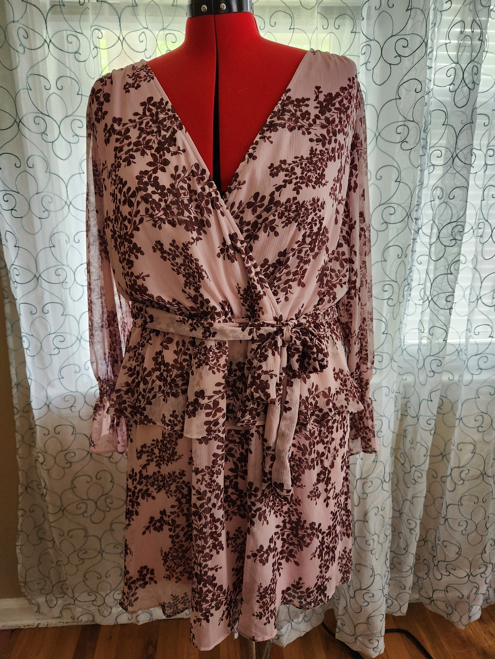 LC Lauren Conrad Pink Floral Wrap Midi Dress